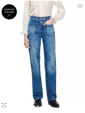 Sandro Moore High Rise Flare Jeans in Blue Jean
